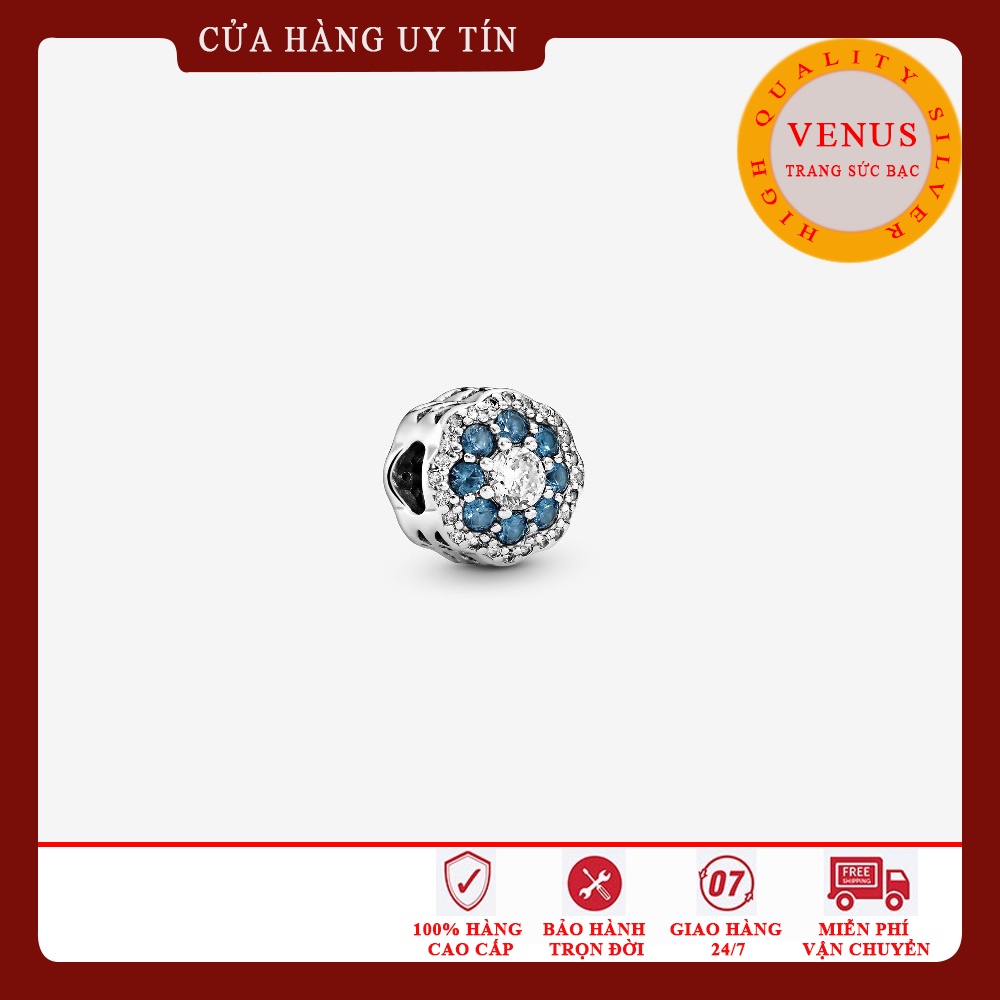 [Charm bạc 925 cao cấp] Charm bạc hình trụ mặt gắn đá xanh trắng- Mã sản phẩm VENUSTDX