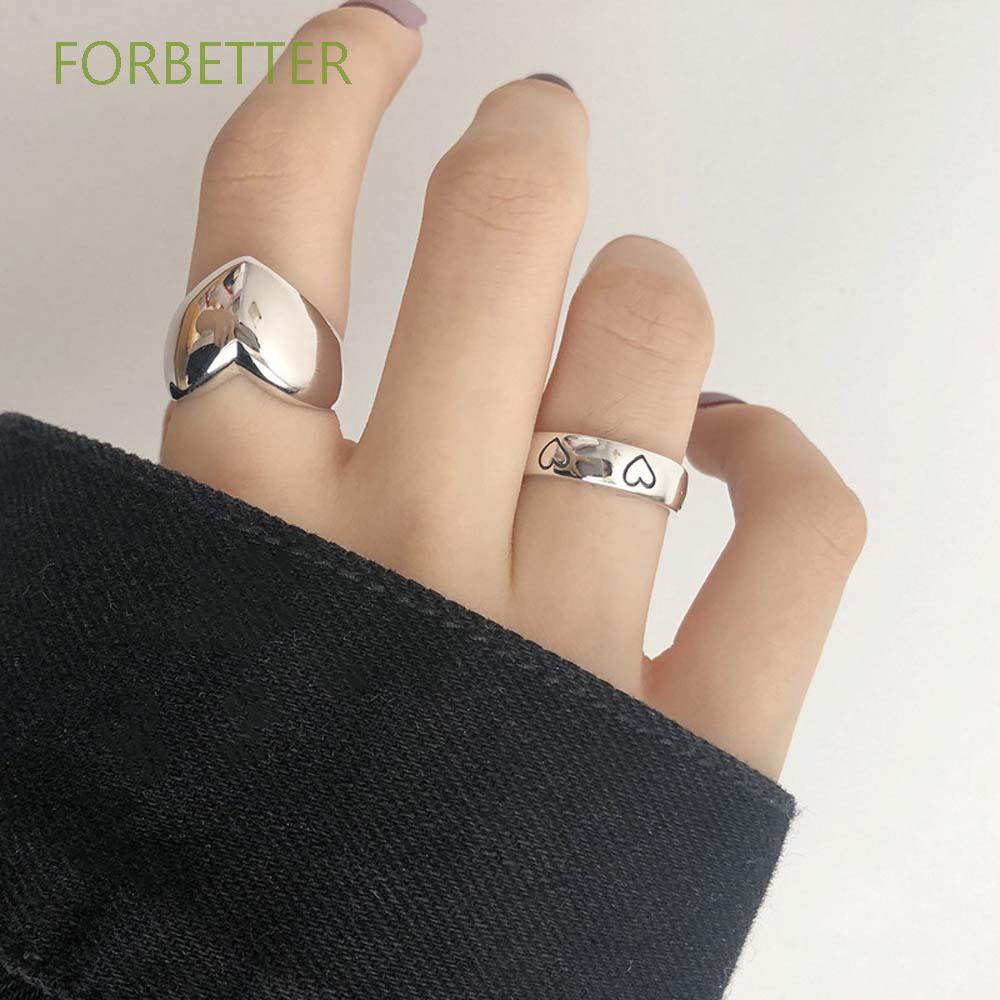 FORBETTER Trendy Open Rings Prevent Allergy Fashion Jewelry Metal Rings Heart Women LOVE Birthday Gifts Creative Simple Solid Color