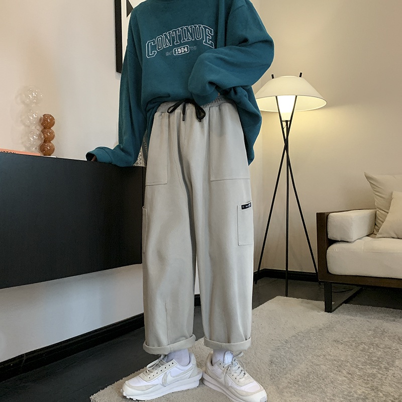✦ AFFLIGA ✦Quần kaki dài ống rộng màu trơn tùy chọn phong cách đường phố Hàn Quốc thời trang xuân thu cho nam