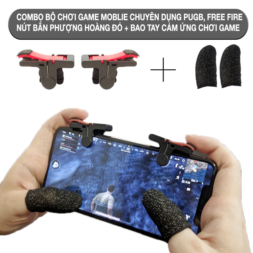 Combo bộ phụ kiện chơi game nút bắn Pugb, Freefire PHL kèm bao tay chơi game - Nút bấm chơi PUBG 4 ngón