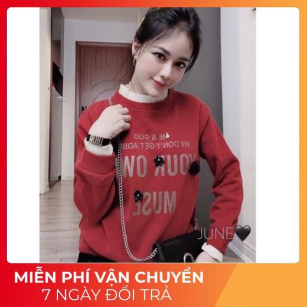 ÁO NỈ PHỐI CỔ REN TRẮNG CHỮ HOA NỔI SIÊU XINH