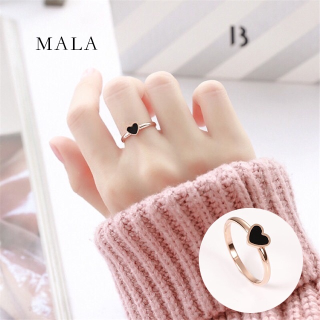 Nhẫn MALA thép titan màu vàng hồng hình trái tim dễ thương không gỉ không phai màu phong cách Hàn Quốc cho nữ