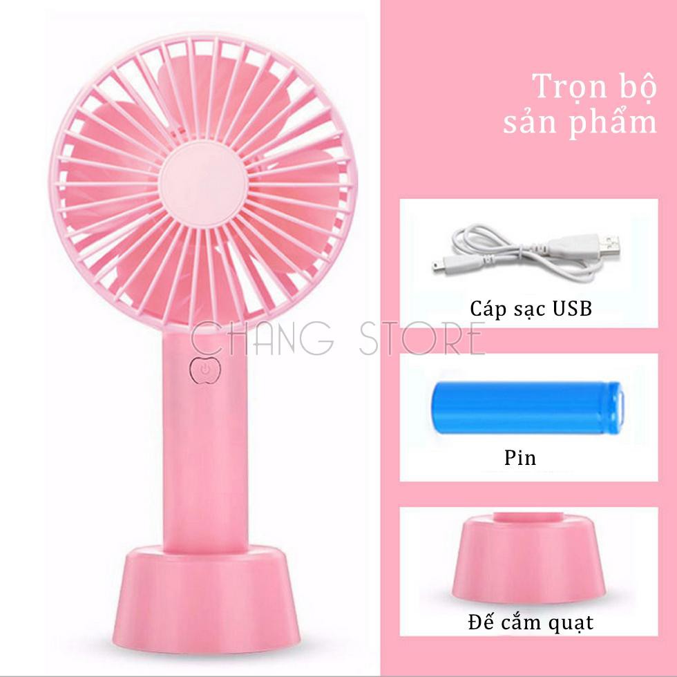 Quạt Cầm Tay Pin Sạc 4 Cánh 3 Tốc Độ Gió Có Đế Để Bàn, Quạt Để Bàn Pin Sạc USB Tiện Lợi