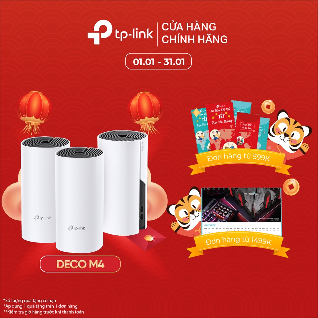 Hệ Thống Wifi Mesh TP-Link Deco M4 (3-pack) Chuẩn AC 1200Mbps Dành Cho Gia Đình