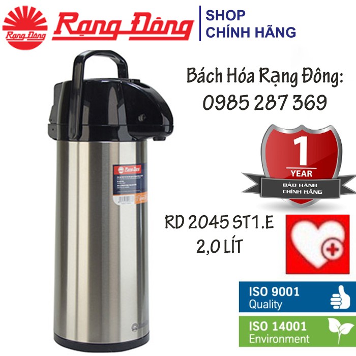 Phích Đựng Nước Nóng Rạng Đông INOX Cao Cấp 2 Lít, Có Cần Bơm, Đế Xoay 360 Độ..