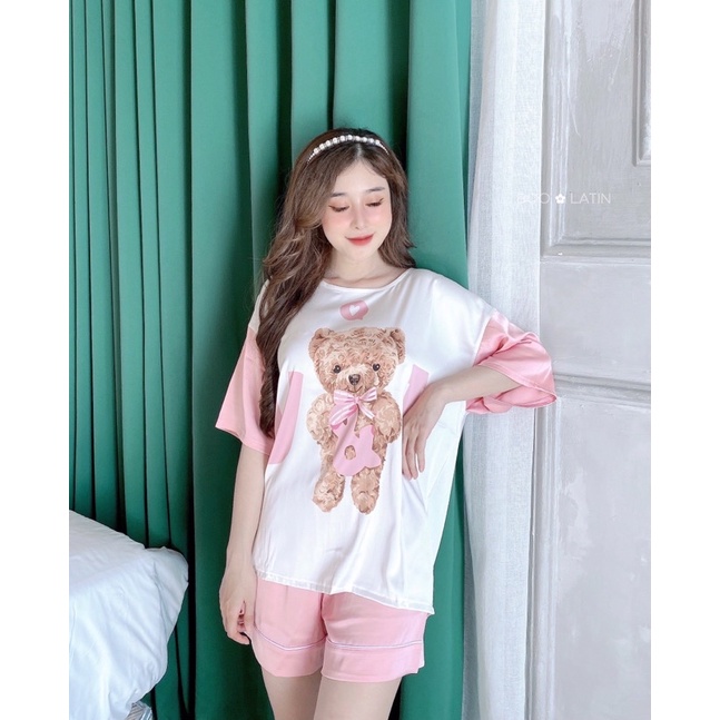 Đồ ngủ, đồ bộ mặc nhà lụa Latin cổ tròn mẫu gấu xinh xắn 40-63kg | BigBuy360 - bigbuy360.vn