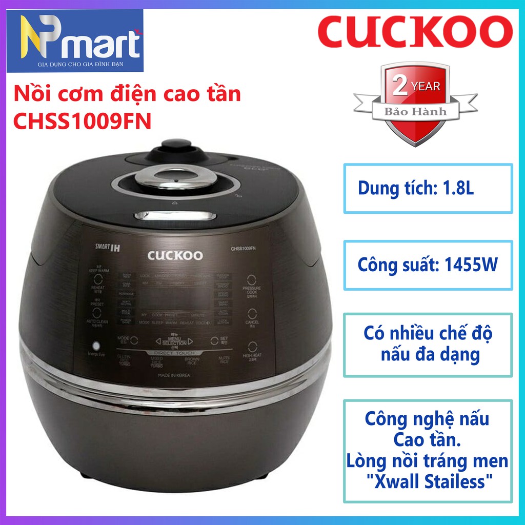 NỒI CƠM ÁP SUẤT ĐIỆN CAO TẦN CUCKOO CRP-CHSS1009FN DUNG TÍCH 1.8L