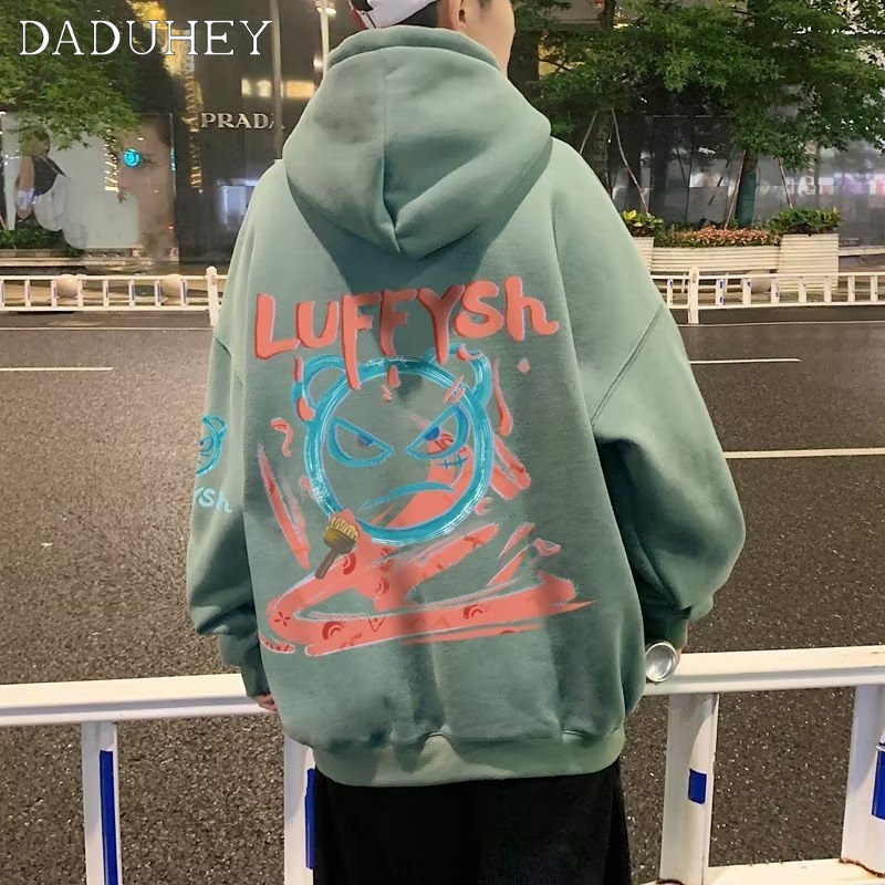 Áo len hoạ tiết in có mũ trùm đầu dáng rộng thời trang mùa xuân kiểu Mỹ 2022 dành cho nam