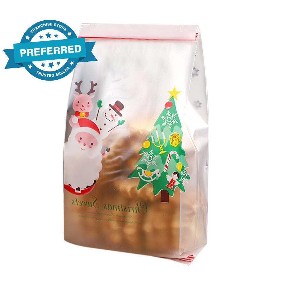 Set 50 túi zip đựng bánh quy hình người tuyết và cây thông Noel K8P9