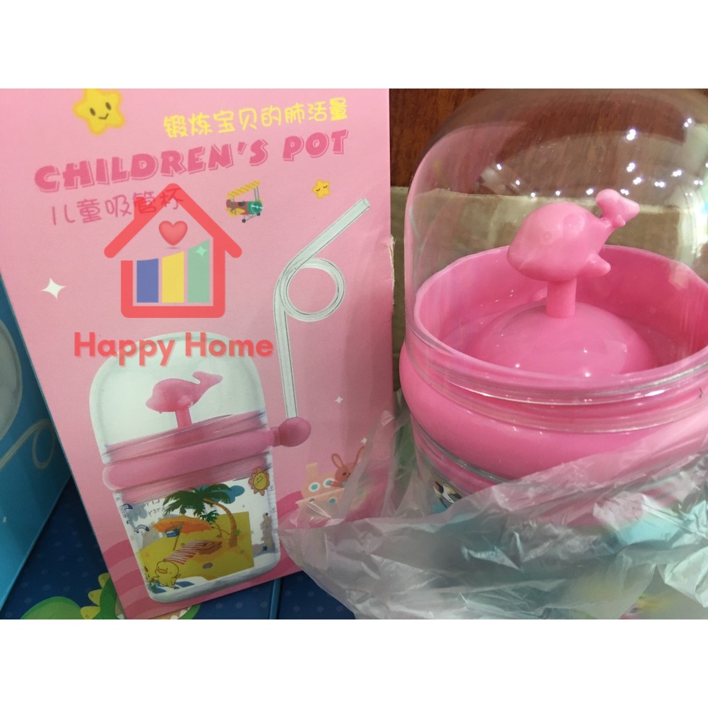 Bình uống sữa, nước trái cây thông minh chống sặc hình cá heo phun nước Happy Home