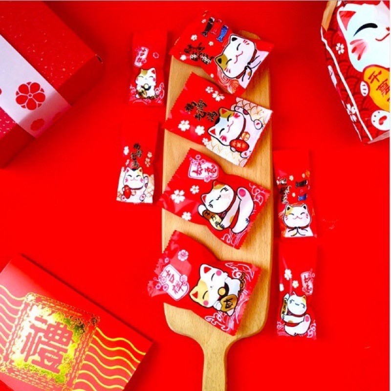 100 Túi đựng bánh quy kẹo cookie mèo thần tài