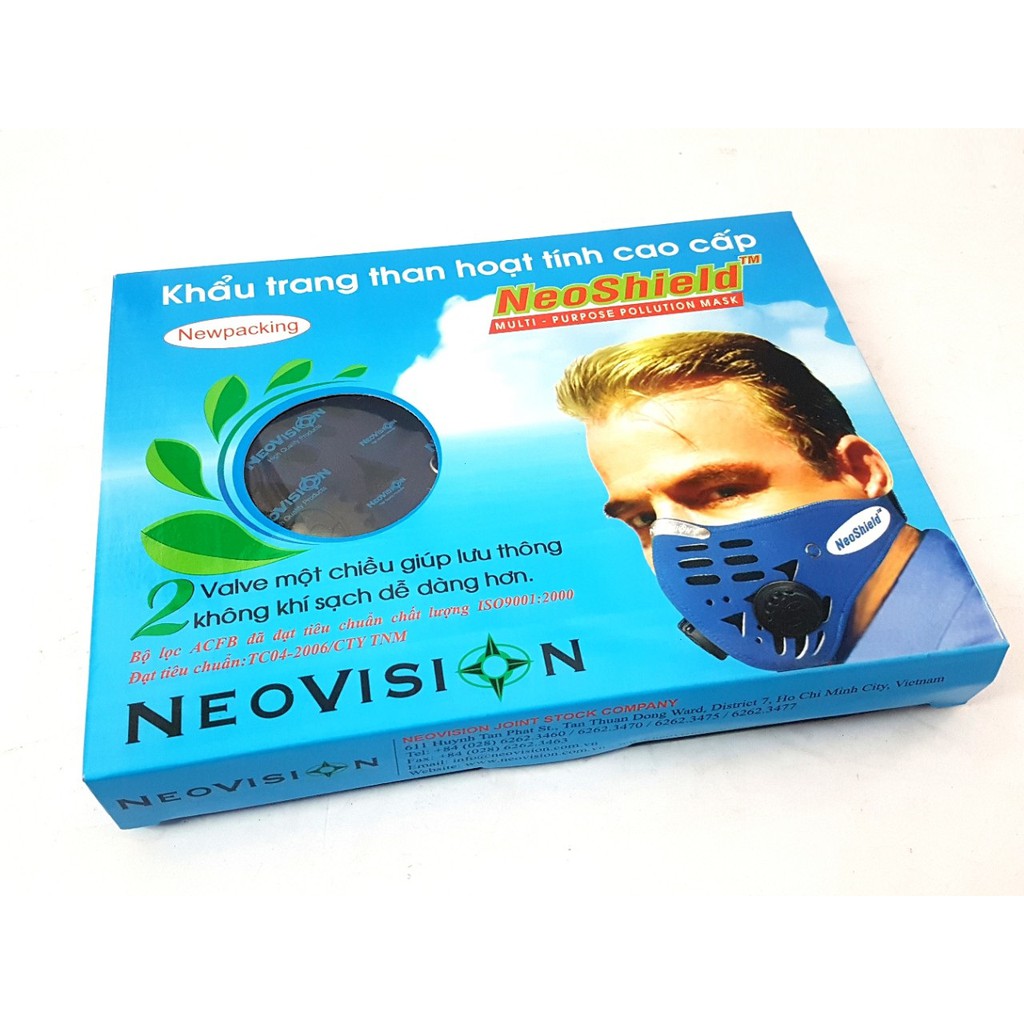 Khẩu trang than hoạt tính Neovision Neoshield có van thở - lọc bụi mịn, mùi hóa chất - hàng chính hãng Neovision