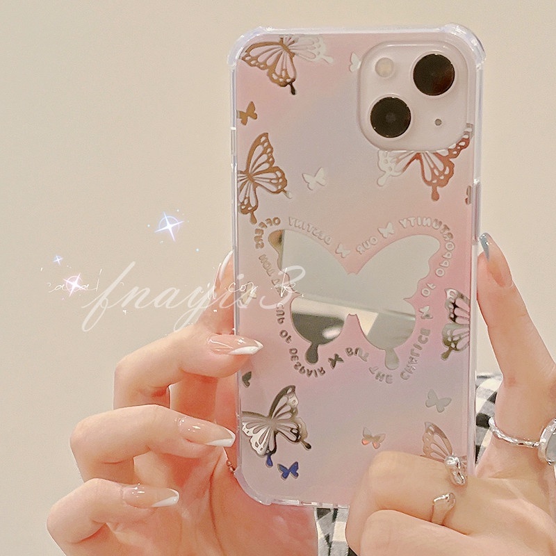 For iPhone 13 12 11 Pro Max XS Max XR X XS 8 7 Plus SE 2020 Ốp Điện Thoại Mềm Tráng Gương Hình Bướm Cho