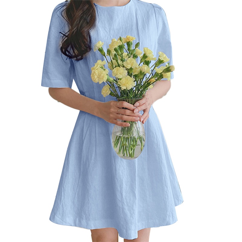 Đầm VONDA tay ngắn cổ tròn thiết kế xếp ly phong cách Hàn Quốc thời trang mùa hè thời thượng