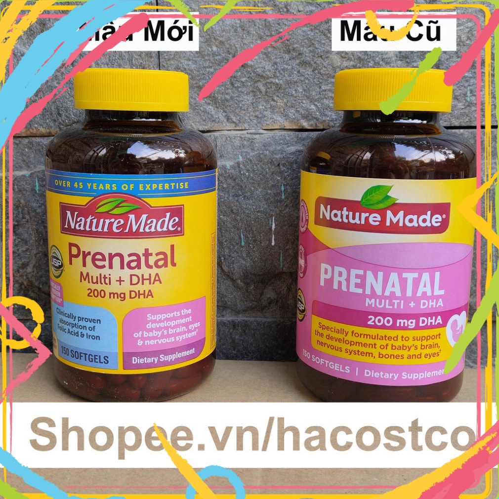 Viên Uống Prenatal Multi DHA Nature Made Vitamin tổng hợp Cho Bà Bầu - Mẫu Mới XẢ BANH NÓC