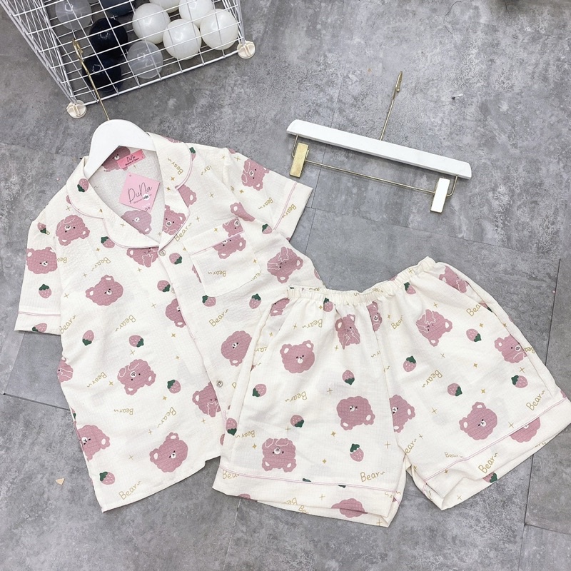 ĐỒ BỘ PIJAMA NỮ BỘ MẶC NHÀ CHẤT ĐŨI XỐP HÀN CAO CẤP HOẠ TIẾT XINH TAY NGẮN QUẦN ĐÙI