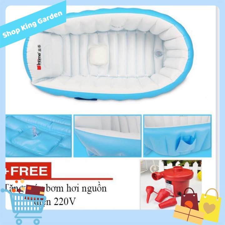 Bồn tắm hơi cho bé 90x65x30cm Xanh + tặng máy bơm hơi 220V - King's Garden