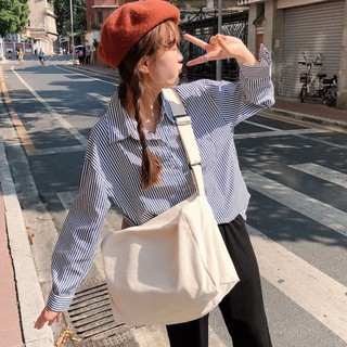 Túi Đeo Chéo Canvas Basic Ulzzang 2 Màu Be Đen