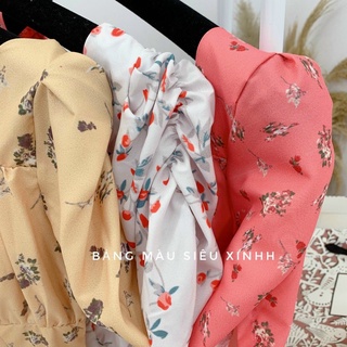 Đầm Xòe Lụa Hoa Nút Bọc Có Mút Xinh Xắn