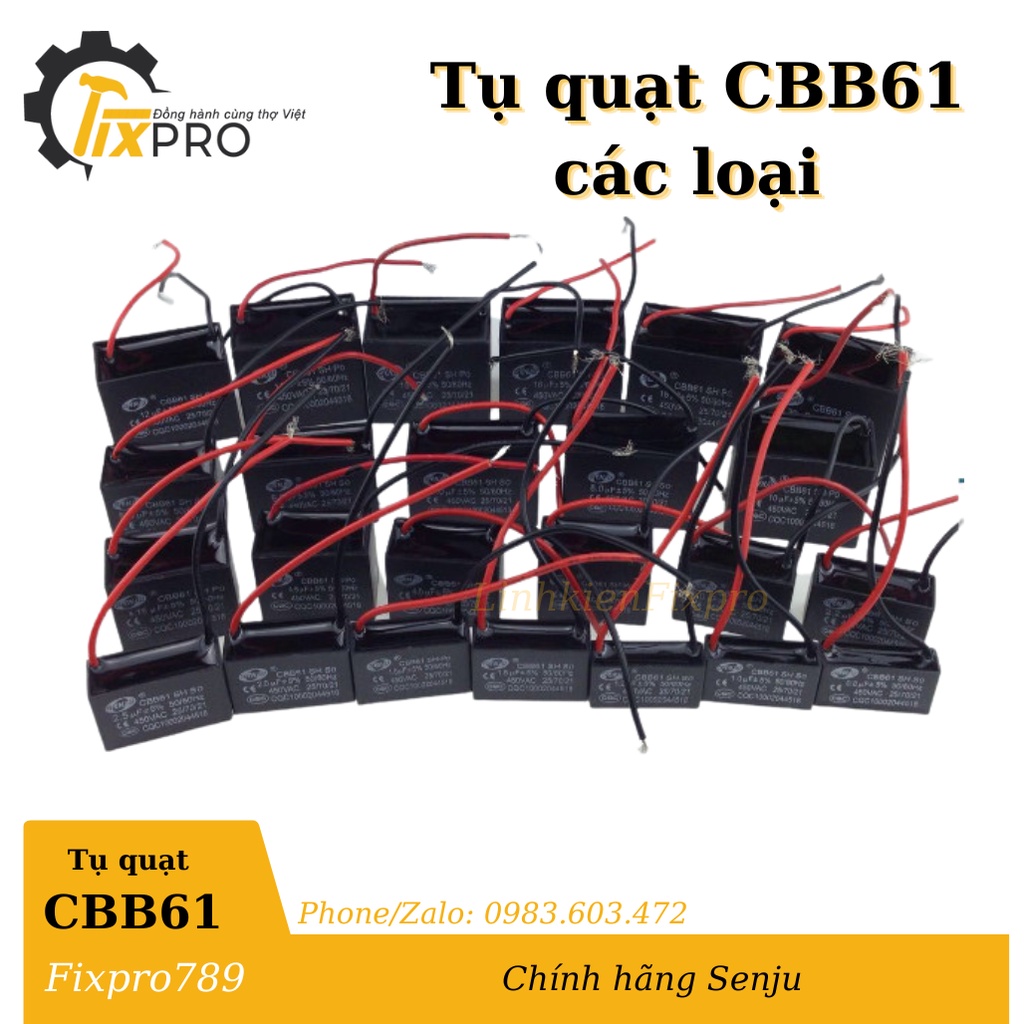 Tụ quạt 3UF 450V chính hãng SENJU CBB61 dây loại xịn