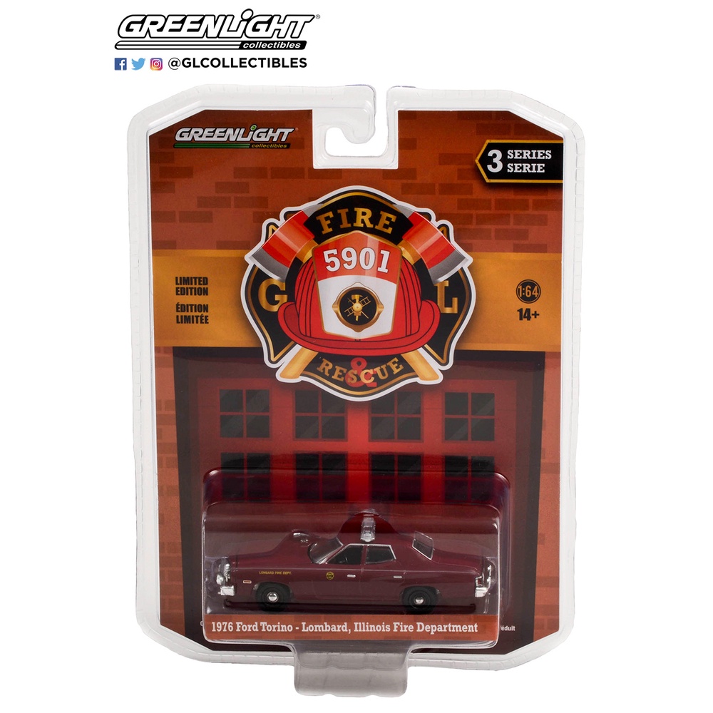 Greenlight 1 / 64 Fire & Rescue Series 4 1976 Ford Torino - Sở Cứu Hỏa Lombard Illinois 6730-A