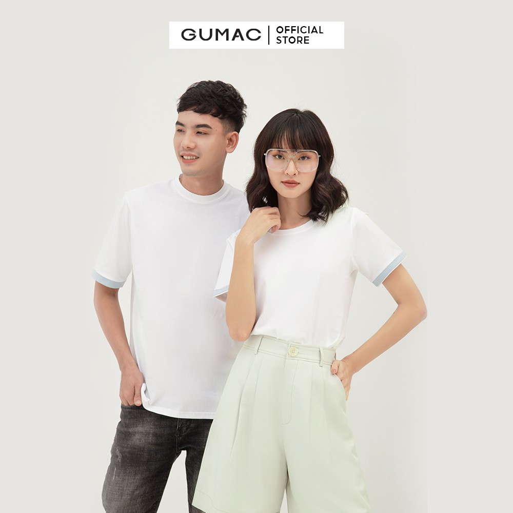 Áo thun nữ cổ tròn phối tay GUMAC thiết kế basic, năng động, trẻ trung AMB304 | BigBuy360 - bigbuy360.vn