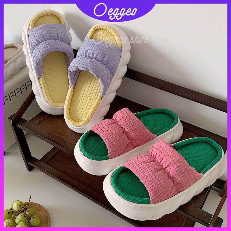 Oeteo Dép Đi Trong Nhà Đế Dày Bằng Vải Lanh Cotton Màu Sắc Phù Hợp Cho Nữ