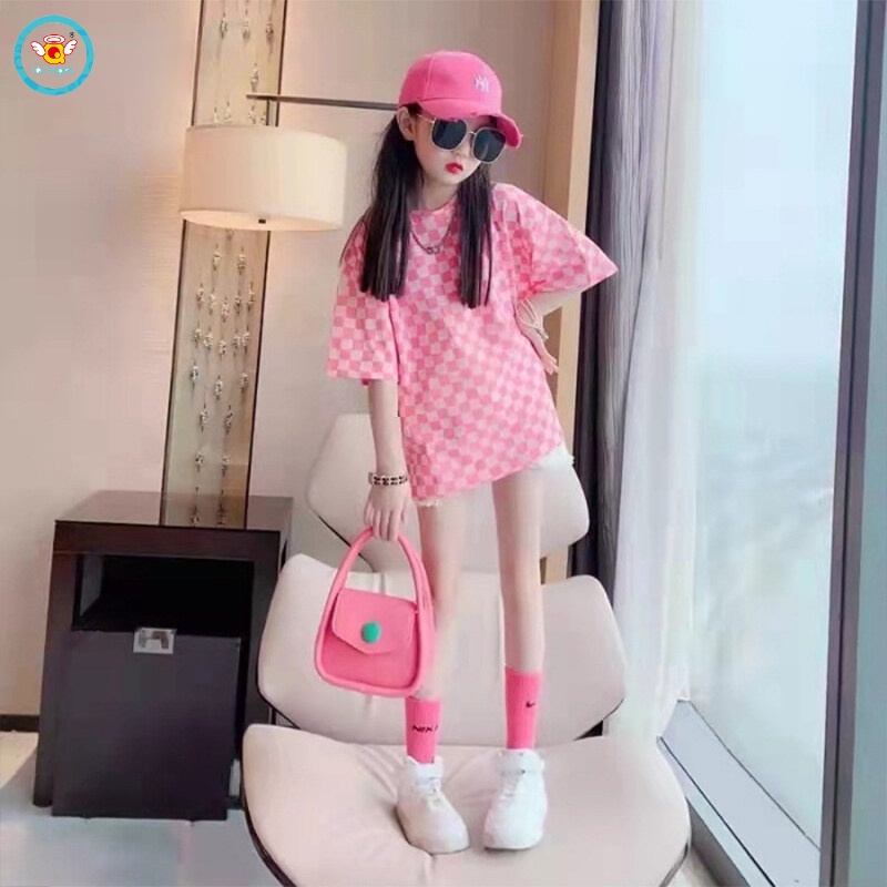 Áo thun IQ ANGEL tay ngắn in họa tiết thời trang cho bé gái