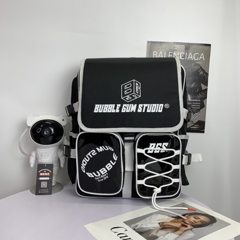 Balo Bubble gum studio thời trang cặp đi học nam nữ basic có ngăn đựng laptop.Chất vải canvas bền đẹp chống nước BZ 12