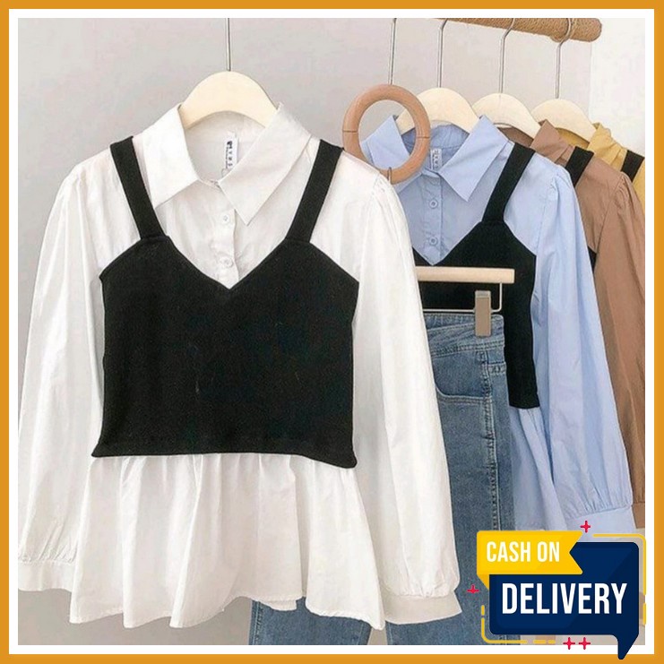 Áo Sơ Mi Tay Dài Ker Nhập Khẩu Bangkok We280 (Marisa Blue Ro) Ka - Fesha Thời Trang Hàn Quốc Cho Nữ Tuổi Teen