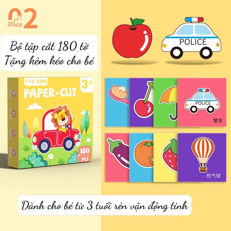 Bộ cắt giấy thủ công 180 tờ gồm nhiều chủ đề giúp bé rèn luyện tính kiên trì và khéo léo