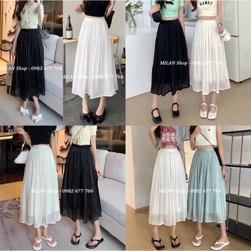 Chân váy lụa tơ bóng suôn mượt sang chảnh