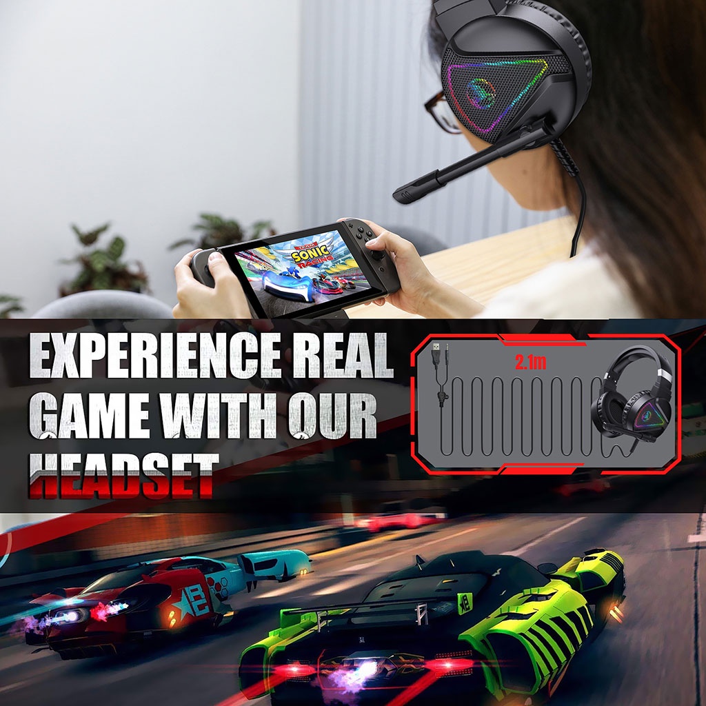 Tai nghe chụp tai HXSJ F16 Gaming có sẵn MIC, led RGB Jac 3.5mm âm thanh 3D giả lập 7.1 chuyên dùng nghe nhạc, chơi game