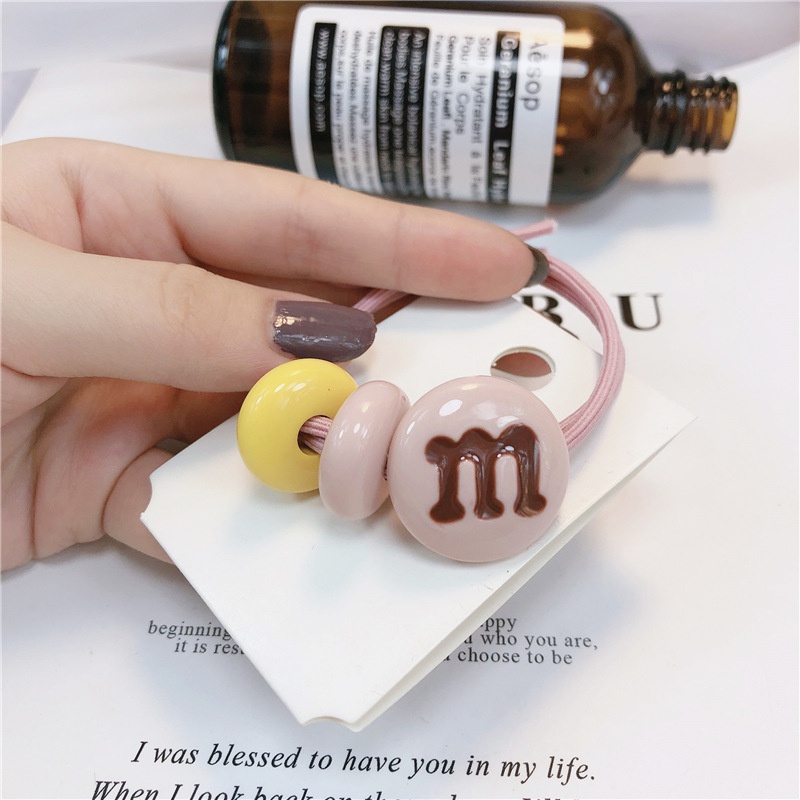 Dây Buộc Tóc Đính Hạt Đậu Và Chữ M Dễ Thương Đơn Giản Phong Cách Hàn Quốc Cho Nữ