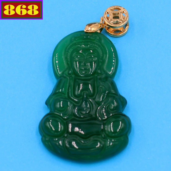 Mặt dây chuyền Phật Quan âm xanh 3.8 cm MQAMNXA2 - Mặt Phật Size lớn đá phong thủy
