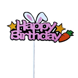 Combo 10 hình cắm Happy Birtday Thỏ cà rốt trang trí bánh