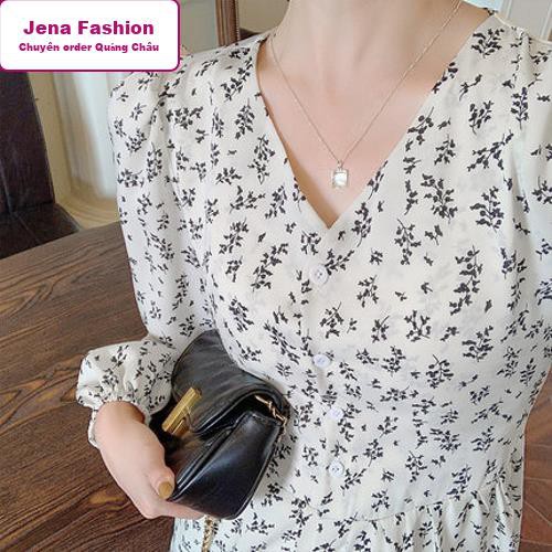Váy hoa nhí Quảng Châu dáng dài 2 lớp, thắt nơ eo hoạ tiết cỏ vintage hàng chất lượng cao- Jena Fashion | BigBuy360 - bigbuy360.vn