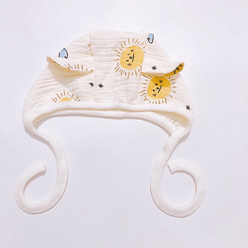 Mũ Bonnet chất liệu xô muslin hoạ tiết xinh xắn cho bé