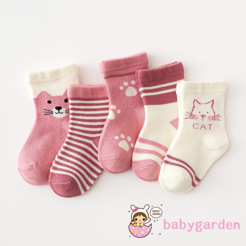 Set 5 đôi vớ cotton in họa tiết hoạt hình cho bé gái 0-8 tuổi