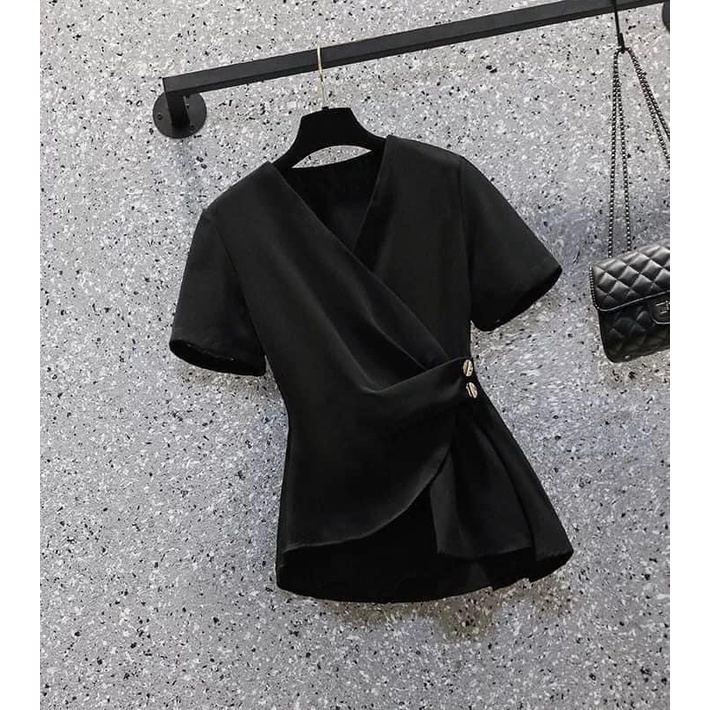 Áo sơ mi kiểu big size nữ sang chảnh, công sở, kiểu peplum, đính nút eo Hàn Quốc