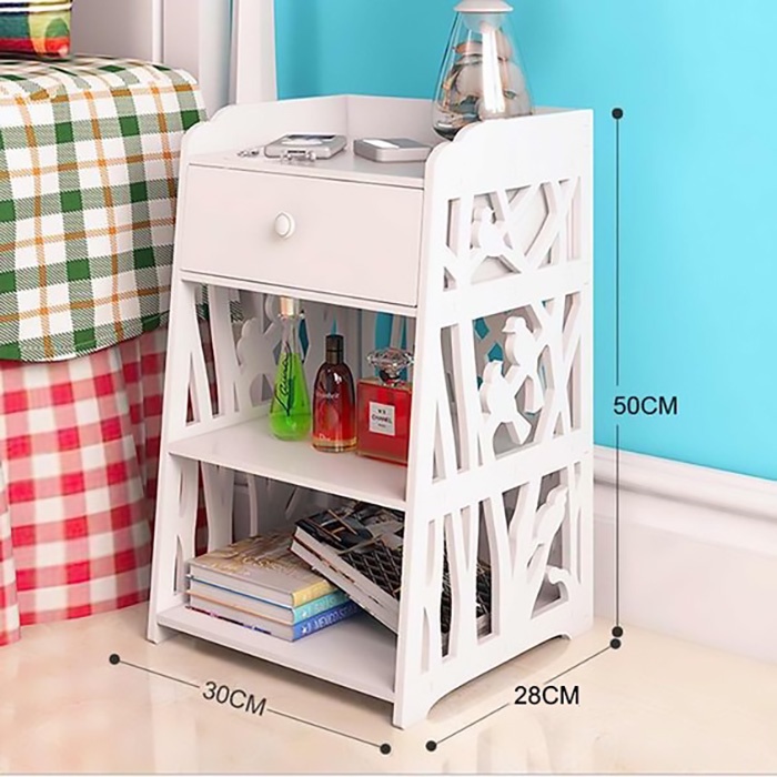 Tủ đầu giường mini trang trí phòng ngủ mầu trắng sang trọng TĐG