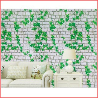 Giấy dán tường gạch dây leo màu xanh khổ rộng 45cm có keo sẵn, giấy decal dán tường dây leo màu xanh - Lala Mar