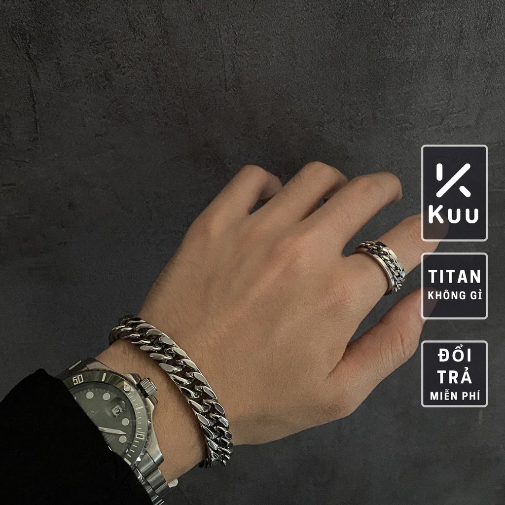 Vòng Tay Nam Cuban TIN Chain Kuu Studio Ngầu Dạng Chuỗi - Lắc Tay Cuff 9mm Mắt Xích Đẹp Thép Titan - TIN Chain