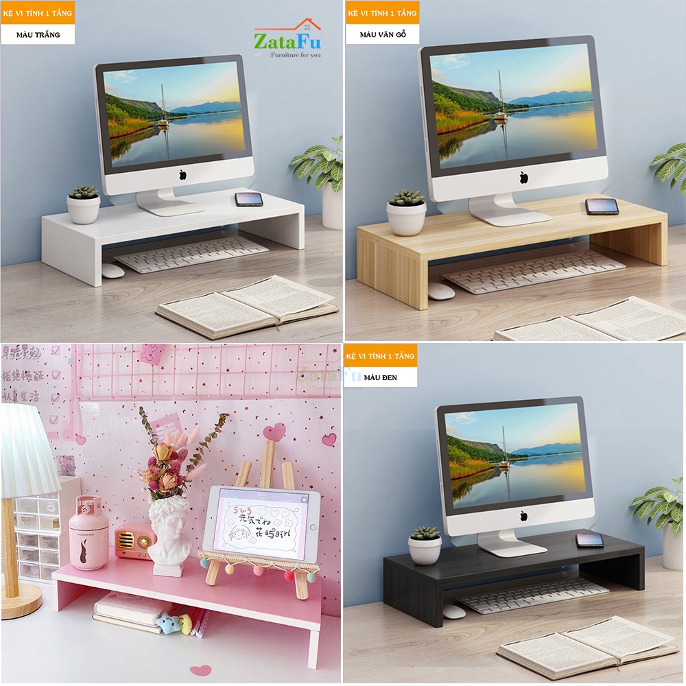 Kệ Gỗ Trang Trí Decor Kệ Sách Màn Hình Máy Tính Để Bàn Đa Năng ZataFu