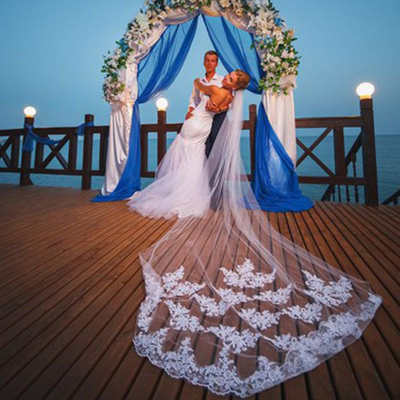 Mạng Che Mặt Thêu Một Lớp Siêu Dài Cho Đám Cưới