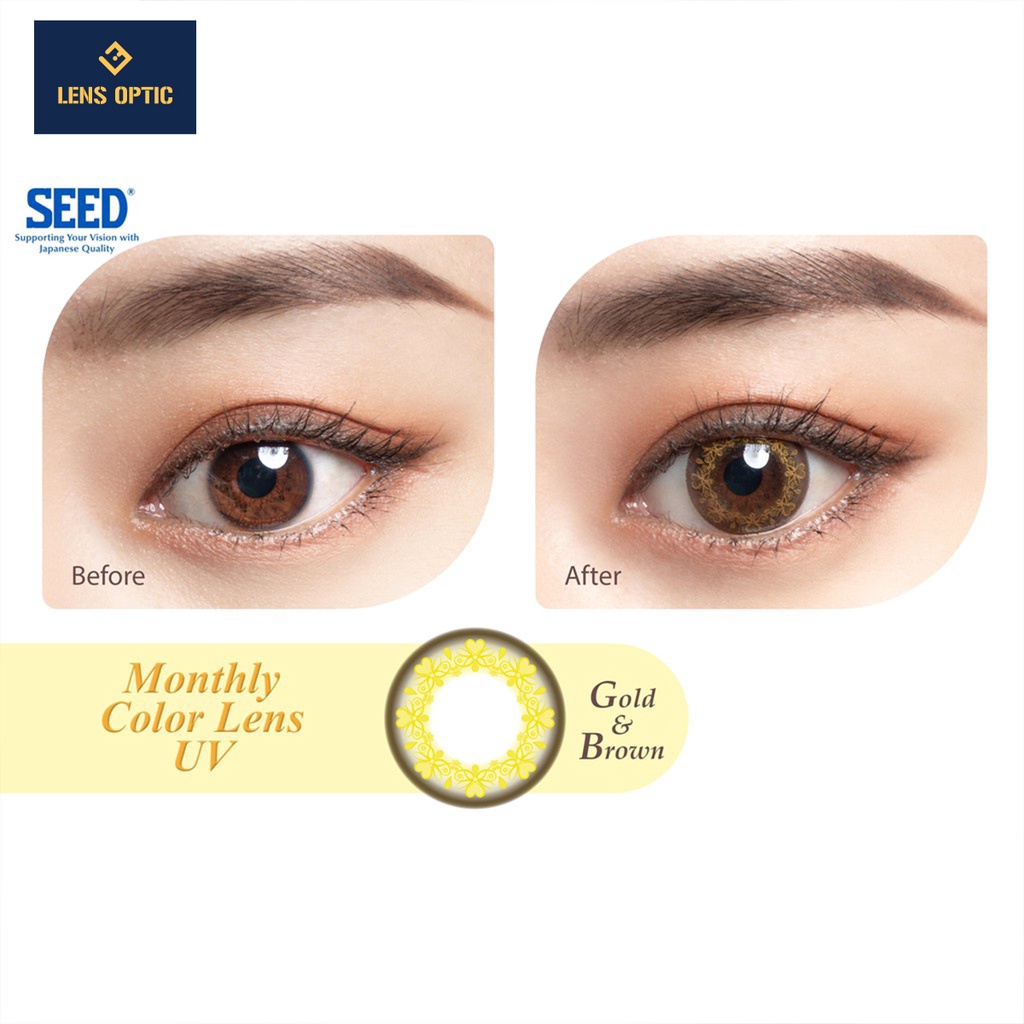 Kính áp tròng 1 tháng SEED có màu Gold Brown có độ cho mắt cận - Lens Optic