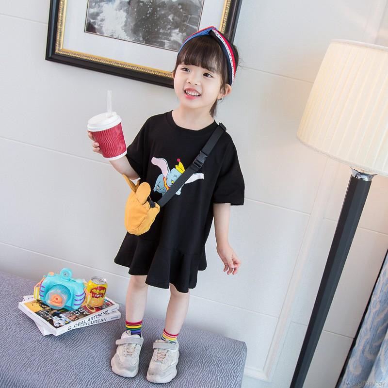 Đầm ngắn tay in hình động vật cho bé gái