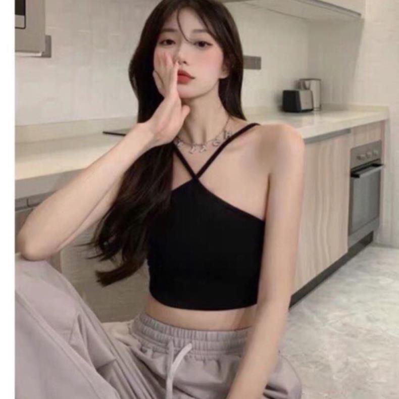 [XẢ KHO] Áo Yếm Hai Dây Dáng Croptop Chất Thun Dày Dặn Co Giãn Ko Lộ Ngực Freesize &lt;53kg( Hàng Có Sẵn, Ảnh Thật)
