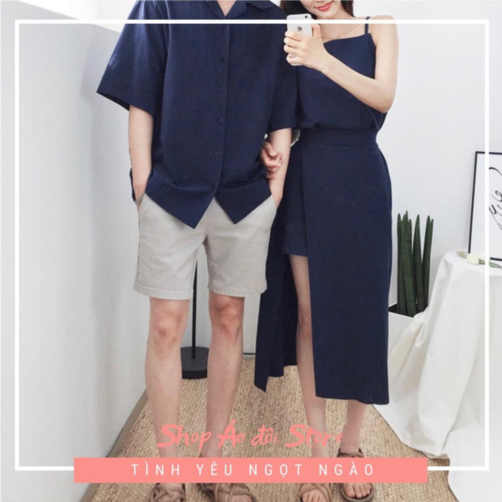 Bộ áo váy sơ mi cặp cao cấp, đồ đôi nam nữ  dễ thương, chất đẹp để chụp hình cưới, đi du lịch