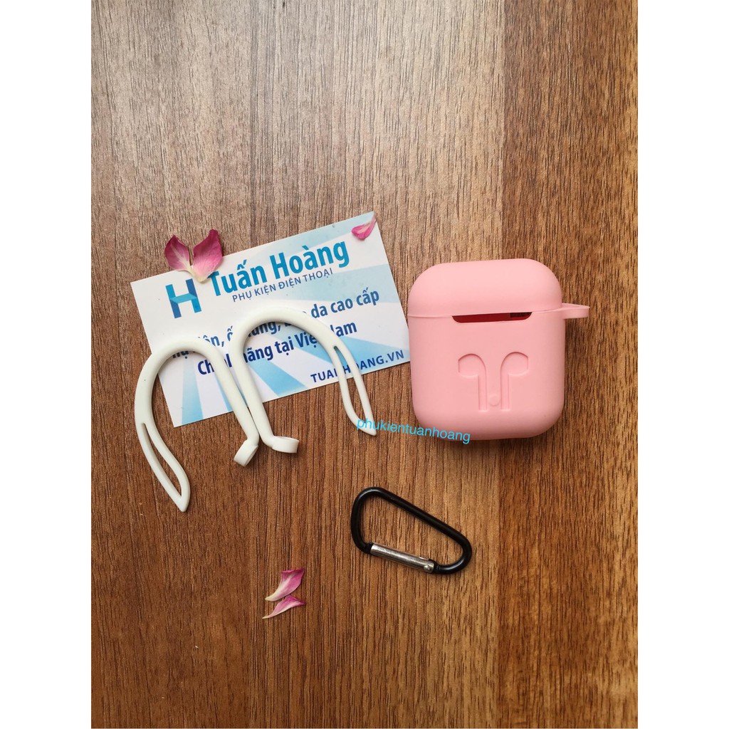 Combo Case silicon Hồng nude + Móc gài tai nghe Airpod/Airpods Apple bảo vệ